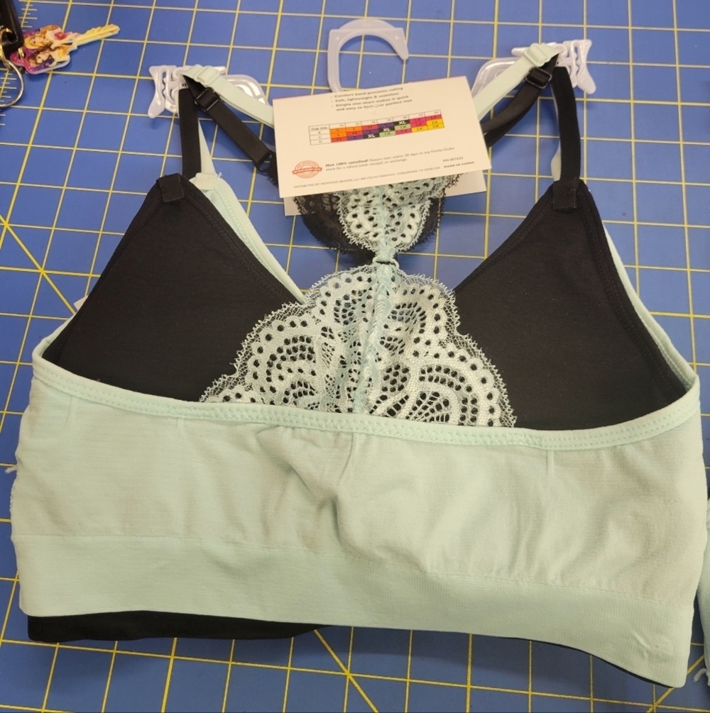 Just Be Padded Lace T Back Bra Set of 2 Light Blue & Black Small (5)